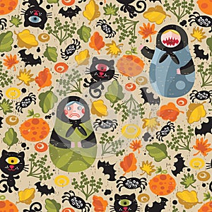Seamless pattern with black cats.