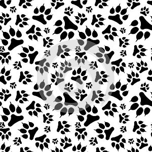 Seamless pattern black dog footprint with claw.