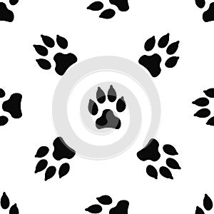 Seamless pattern with black dog track isolated on white background
