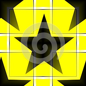 Seamless pattern with a black five-pointed stars on a yellow background