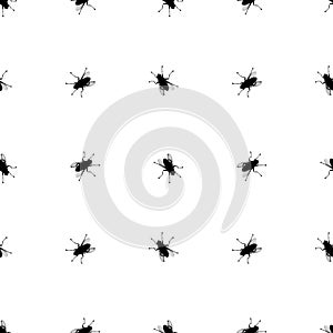 Seamless pattern black fly silhouette isolated, white background, bloodsucking insect repeating ornament, animal wallpaper