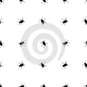 Seamless pattern black fly silhouette isolated, white background, bloodsucking insect repeating ornament, animal wallpaper photo