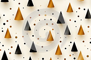 seamless pattern with black and gold cones on a white background