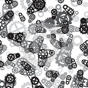 Seamless pattern with black and gray gears