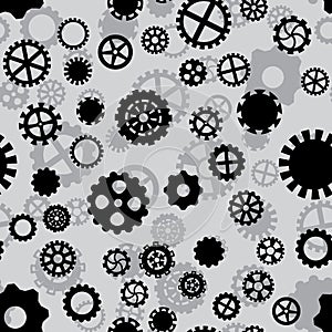 Seamless pattern with black and gray gears