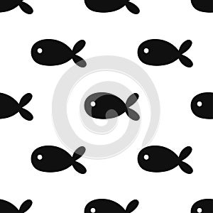 Seamless pattern with black hand drawn fish