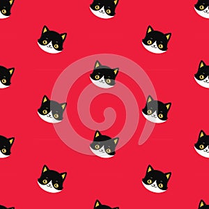 Seamless Pattern of Black Heads of Cats