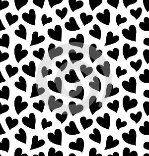 Seamless pattern with black hearts on the white background.