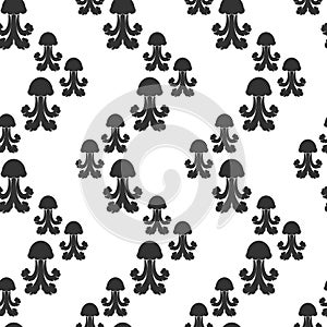 Seamless pattern with black jellyfish or medusa on white background