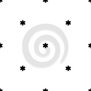 Seamless pattern with black paint brush stars or asterisks on white background