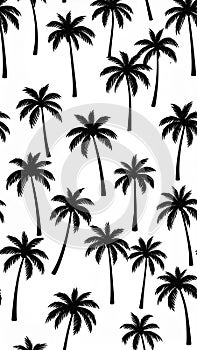 Seamless Pattern of Black Palm Tree Silhouettes on White Background