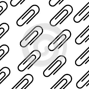 Seamless pattern of black paper clips. Vector illustration, white background.