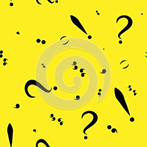 Seamless pattern with black punctuation marks. Yellow background. Vector illustration