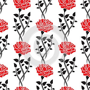 Seamless pattern of black rose with leaves.