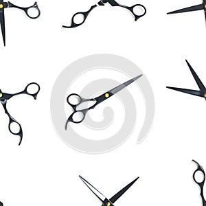 Seamless pattern of black scissors. professional hairdresser black scissors isolated on white. Black barber scissors