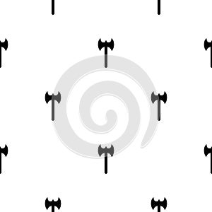 Seamless pattern with black silhouette icon of axe isolated on white background. Medieval weapon sign. Vector illustration for