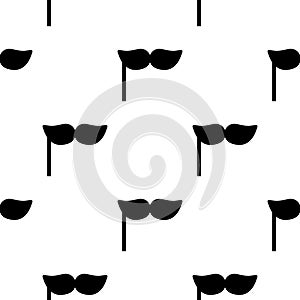 Seamless pattern with black silhouette of mustache on white background. Simple icon. Holiday decorative element. Vector