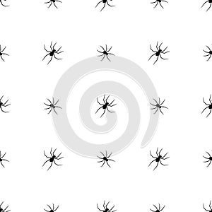 Seamless pattern with black silhouette of spider on white background. Halloween decorative texture. Vector illustration for design