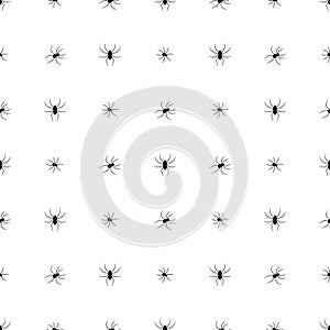 Seamless pattern with black silhouette of spider on white background. Halloween decorative texture. Vector illustration for design