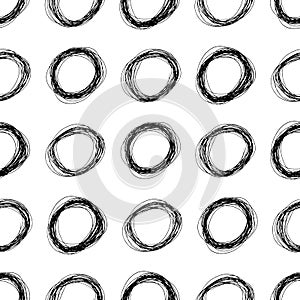 Seamless pattern with black sketch hand drawn pencil scribble ellipse shape