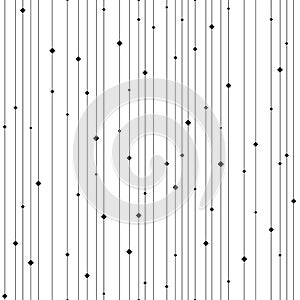 Seamless pattern. Black square and line on white background. Repeated stripe pattern. Abstract vertical backdrop. Repeating delica