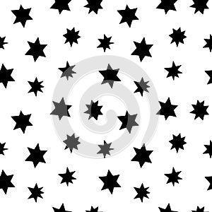 Seamless pattern with black stars. Night sky, space, astronomy background. Kids texture