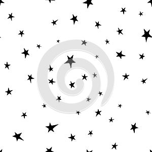 Seamless pattern with black stars. Night sky, space, astronomy background. Kids texture. Nursery print