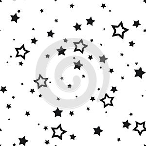 Seamless pattern with black stars on white. Vector illustration.