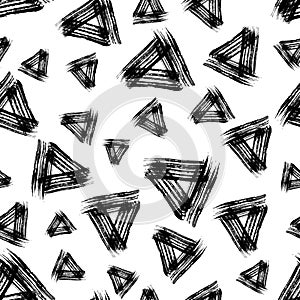 Seamless pattern with black triangle grunge brush strokes