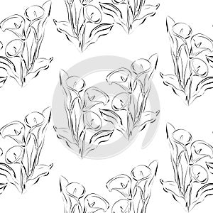 Seamless pattern black and white callas flowers