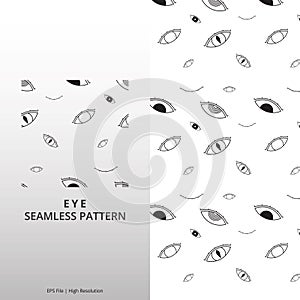 Seamless pattern with black and white cartoon eyes. Doodle Pattern