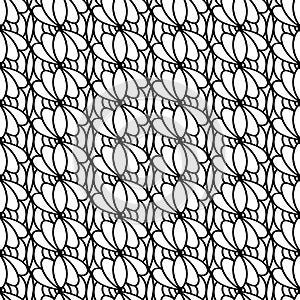 Seamless pattern. Black and white linear background. Decorative geometric petals. Regular doodling design with thin line. Trendy photo