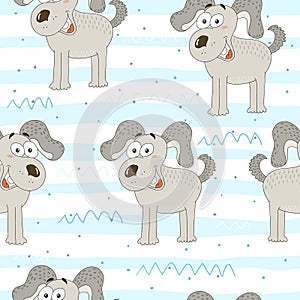 Seamless pattern with Black and white vector sketch of a dog. Vector Illustration