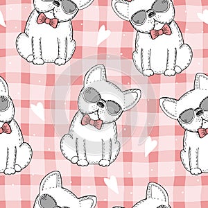 Seamless pattern with Black and white vector sketch of a dog. Vector Illustration