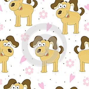 Seamless pattern with Black and white vector sketch of a dog. Vector Illustration