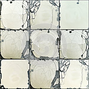 Seamless pattern of blocks of broken cracked ceramic tiles