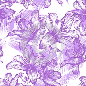 Seamless pattern with blooming lilies. Vector illu