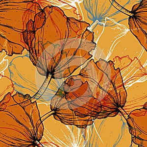 Seamless pattern with blooming tulips