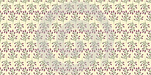 Seamless pattern with blossom small roses flowers on branches, doodle style vector illustration