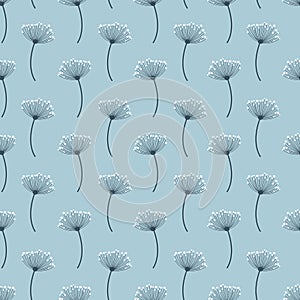 Seamless pattern on a blue background dill, symmetrically located on the surface, for textiles, surfaces, prints