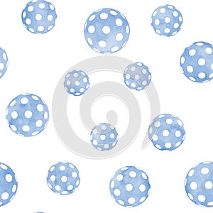 Seamless pattern of blue balls, modern game Pickleball
