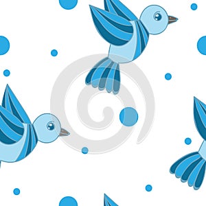 Seamless pattern with blue bird isolated on the white background