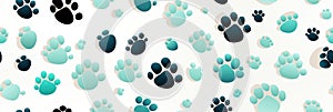 seamless pattern with blue black footsteps paw prints of wild animal on white background