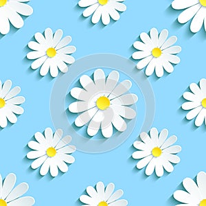 Seamless pattern blue with chamomile