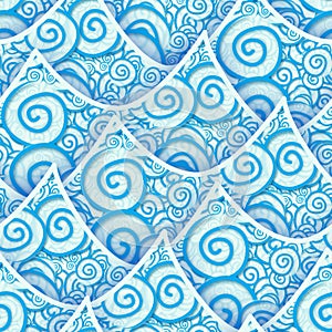 Seamless pattern blue cyan sea wave