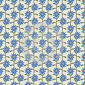 Seamless pattern blue daisy flower