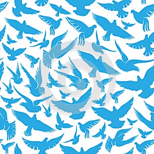 Seamless pattern with blue doves.