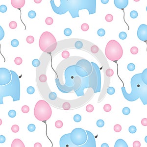 Seamless pattern with blue elephant vector and balloons
