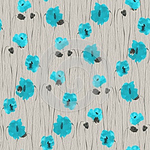 Seamless pattern of blue flowers on a gray background. Watercolor -1