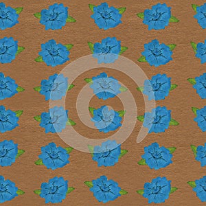 Seamless pattern blue flowers texture Kraft background Wallpaper pack scrapbooking